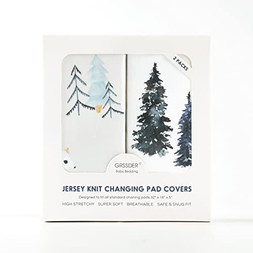 Image of GRSSDER Stretch Ultra Soft Jersey Knit Changing Pad Cover Set 2 Pack, Change Table Pad Covers Fit 32 inch /34 inch x 16 inch Pads Safe and Snug, Cute Wild Forest Mongooses for Baby