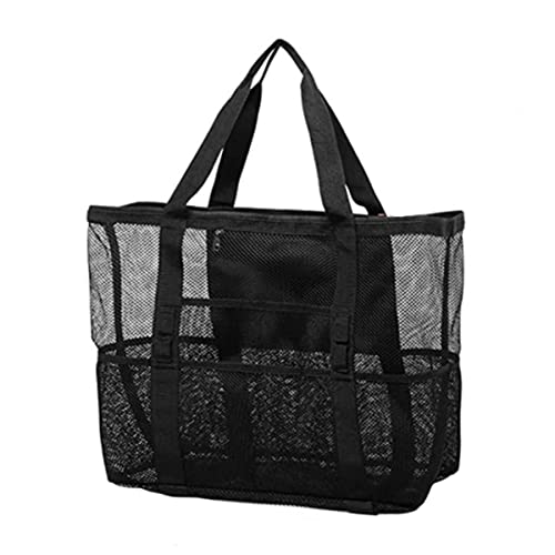 Large Mesh Beach Bag Multi Pocket Tote for Travel Breathable Durable Design for Organizing Beach Essentials and Shells