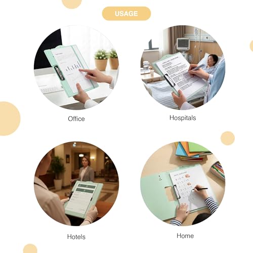 Image of oddpod Horizontal A4 Plastic Clipboard with Elastic Strap /Multi-Function Document Paper Storage File Folder with Outer Cover for Students & Professionals - Mint Green