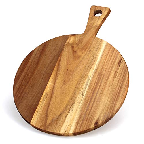 Best Acacia Wood Cutting Board with Handle Wooden Chopping Board Countertop Round Paddle Cutting Board for Meat Bread Serving Board Charcuterie Board Circular Circle Cutting Board
