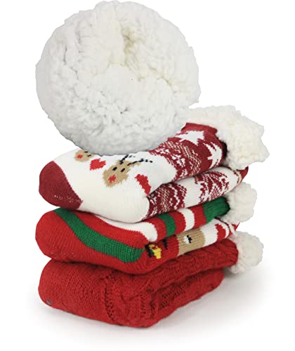 Image of Slipper Socks for Women with Gripper - Winter Non Slip Thick Fuzzy Socks - Warm Cozy Christmas Gift