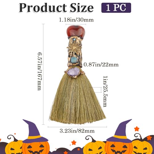 GORGECRAFT Natürlicher Karneol Zauberbesen Mini Besen Halloween Dekoration Kunst Amethyst Kristall Hexenbesen Hexen Accessoire Für Kostüm Cosplay Party Reinigung Schlafzimmer Büro Zuhause