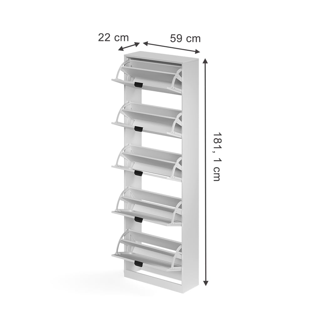 Vicco Scarpiera da ingresso Gizmo, Bianco, 59 x 181.1 cm con 5 scomparti
