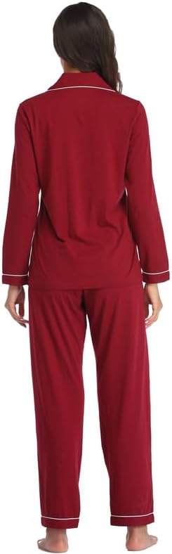 CF Women's 100% Cotton Pajamas Set Short Sleeve Top & Long Pants Sleepwear Button Down Pjs Sets Comfy Loungewear with Pockets - Image 2