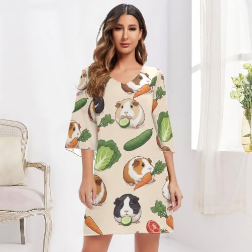 Robe de soirée courte mousseline motif cochons d'inde crème poétique