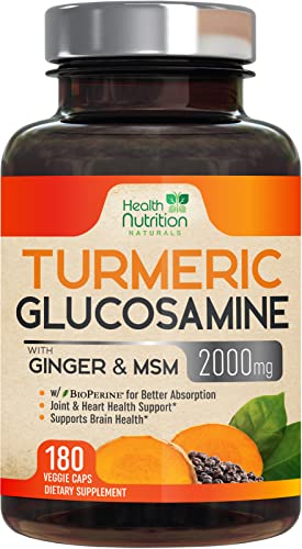 Glucosamine Chondroitin Turmeric Msm Boswellia - Nature's Joint Support Supplement With Curcumin 95% Curcuminoids & Bioperine, Antioxidant With Black Pepper Extract, Non-Gmo Gluten Free - 180 Capsules #TOP18