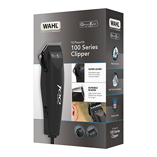 WAHL GroomEase 100 Series Clipper, Head Shaver, Hair Clippers for Men, Home Hair Cutting, Men’s Clipper Set, Male Grooming Kit, Mains Powered Clipping, Corded, Multicolor