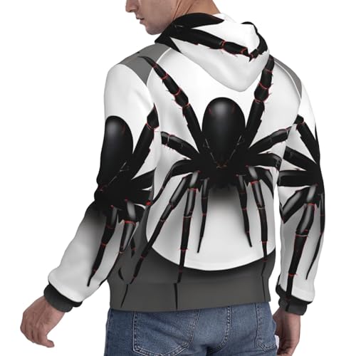 nanger Black Spider Print Men'S Casual Hooded Sweatshirt, Thin Fleece Long Sleeve Hoodie Pullover With Pocket4