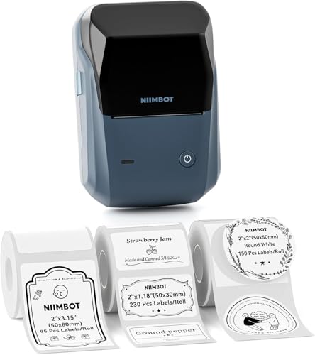 NIIMBOT B1 Etiquetadora con 3 Etiquetas Blancas Autoadhesivas Resistentes al Agua,Impresora Etiquetas Autoadhesivas fácil de Usar para Oficina, hogar y Negocios,App versátil