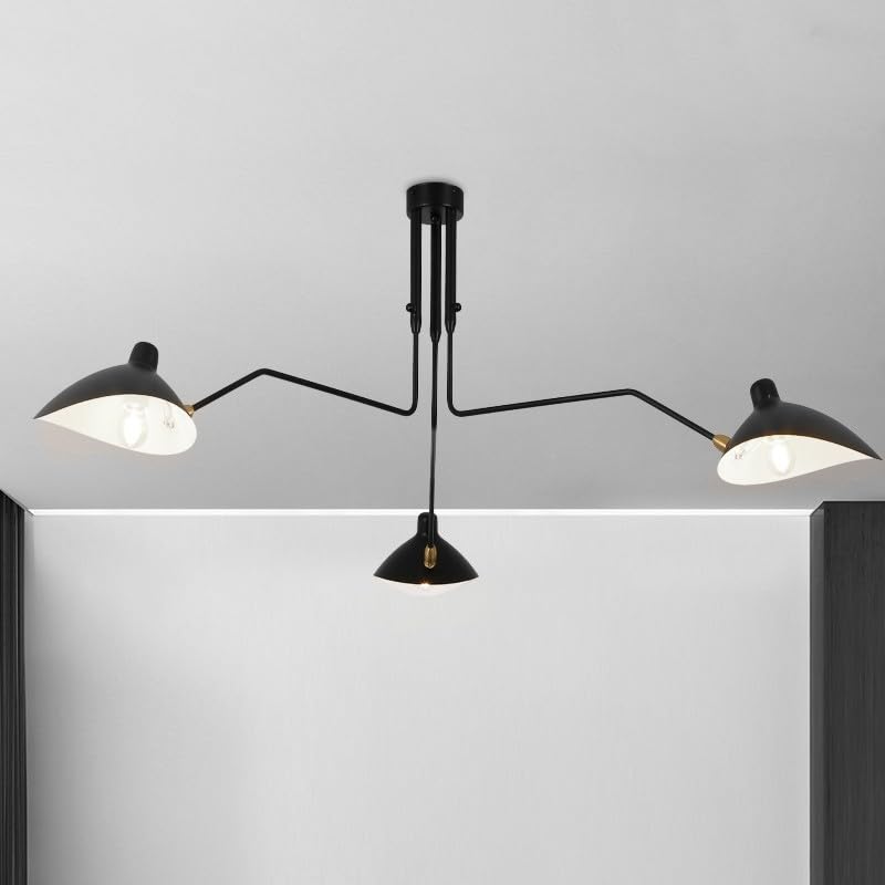 B·LED BARCELONA LED - Lámpara de Techo de Diseño “Muller” 3xE27 – Colgante Vintage Industrial, Brazos Orientables, Aluminio Negro, Pantallas Ajustables, Iluminación para Cocina Salón Comedor