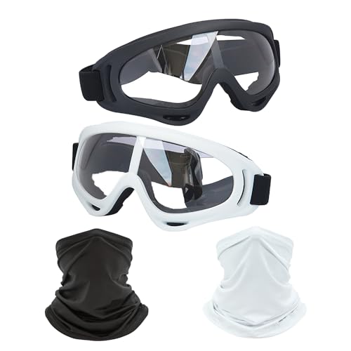 Image of LJDJ Safety Goggles - Pack of 2 - Glasses Adjustable Outdoor Sports Dust-Proof Protection Eyewear Perfect for Foam Game Gun and Blaster (Black + White)
