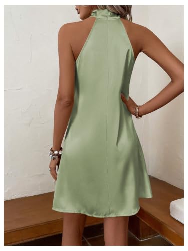 Image of Floerns Women's Pearl Beaded Halter Twist Sleeveless Tie Back Dress A Line Dress