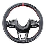 Carkooler DIY Steering Wheel Cover Custom Fit for 2017 2018 Mazda 3 / 2017-2020 Mazda CX-5 Mazda 6 / 2016-2020 CX-9 / 2018 2019 2020 CX-3 15 inches Black Leather Carbon Fiber Interior Accessories