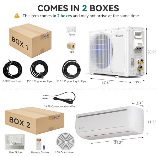 Image of YITAHOME 9000 BTU Mini Split Air Conditioner Heat Pump System, 19 SEER2 115V Ductless Inverter System with Wi-Fi & Alexa Compatibility, Cover Up to 450 Sq. Ft, Complete Installation Kit Included