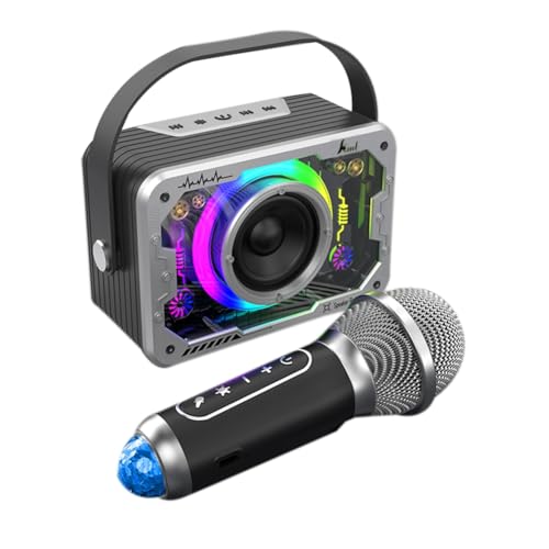 SAROAD Altavoz Bluetooth para Cantar en Casa Al Aire Libre, Altavoz de Karaoke InaláMbrico de Graves PortáTil, MicróFono, Juego de Ktv para el Hogar-Gris