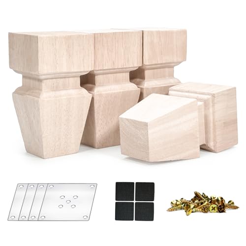 Crapapfert FEET000 5 Inch Wooden Furniture Legs, Set Of 4 Replacement Solid Wood Unfinished Square Furniture Bun Feet cover