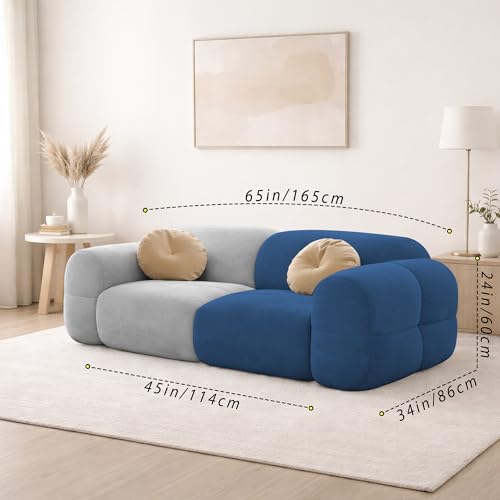 Image of Casaliving Vetras Modern Velvet Bubble Cloud Sofa, Tufted Design Upholstered 2 Seater Sofa Set for Living Room, (Blue Grey Colour) Premium Velvet Fabric Sofa