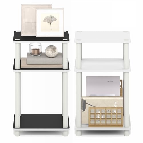 Image of Furinno Turn-N-Tube Side Table, 3-Tier End Table with Open Shelf, Toolless Assembly Night Stand, Bedside Table, for Living Room, Bedroom, White Espresso