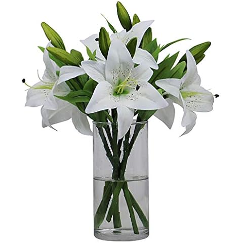 Omygarden 6pcs White Faux Lily Flowers Cover