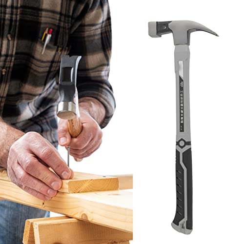 Tefola Long Handle Hammer, 13Oz Hammer Quadrate Lamb Horn Shape 50Hrc Double V Design Stainless Steel Handle High Carbon Steel Straight Claw Hammer #TOP4