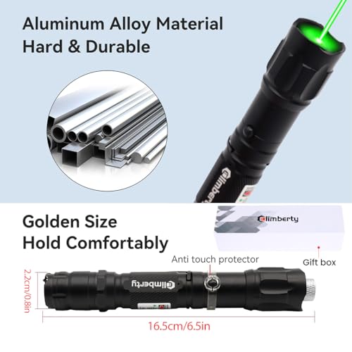 Image of Climberty Powerful LED Green Laser Pointer, Waterproof Flashlight, 10000m Long Range, USB Rechargeable, 8 Pattern Projection Suitable for Stargazing Teaching Hiking and Construction Sites