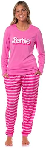 INTIMO Barbie Women's Classic Retro Logo 2-Piece Long Sleeve Sleepwear Jogger Pajama Set Loungewear