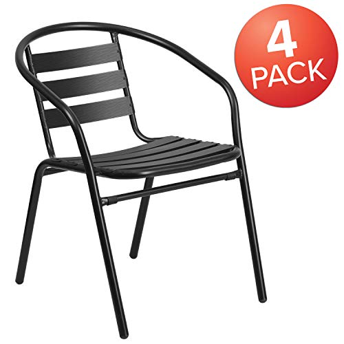 Flash Furniture 4 Pack Black Metal Restaurant Stack Chair With Aluminum Slats #TOP2