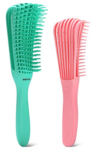 2Pack BESTOOL Detangling Brush for Black Natural Hair, Detangle Brush for Curly Hair, Faster n Easier Detangler Brush for Detangle Wet Dry 3/4abc Curly, Coily, Kinky Hair Without Damage (Green, Pink)