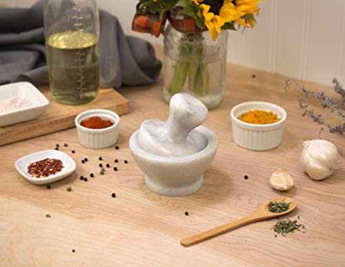 Hic Kitchen Hic Mortar And Pestle Set, 3.8 X 4 X 3.8 Inches, Marble #TOP3