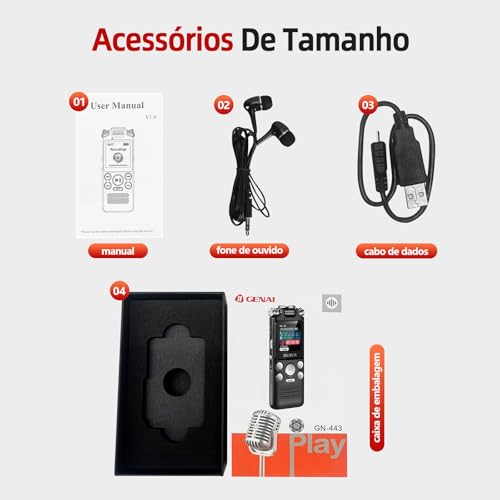 Gravador De Voz Profissional Som Digital Portátil 16 GB de Armazenamento Interno Gravação Ativada po