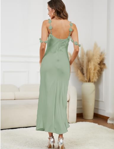 Satin Floral Off The Shoulder Midi Dresses for Women Silk Spaghetti Strap Cowl Neck Backless Bridesmaid Wedding Guest Dress3