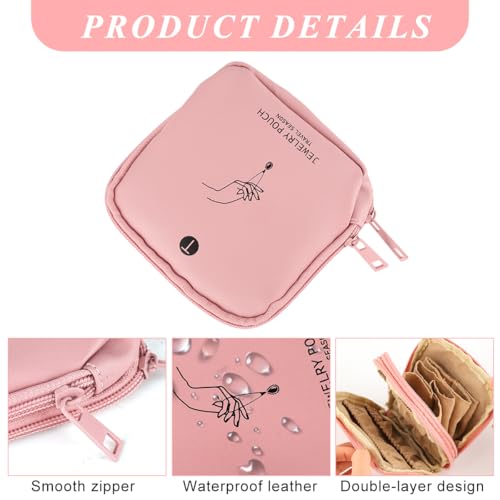 Image of MAYCREATE Travel Jewellery Organiser Pouch Small Bracelets Jwell Jewelry Organizer Pouch PU Jewellery Pouches with Zipper, Soft Velvet Compartments for Rings Earrings Necklaces (5x5inch, Pink)