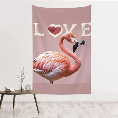 Tapisserie murale flamant rose en velours pêche 152x101 cm