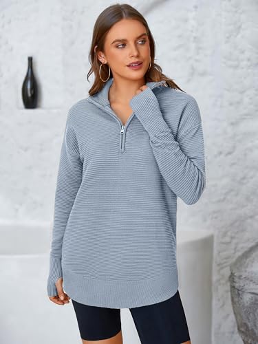Image of PRETTYGARDEN Womens Long Sleeve Quarter Zip Pullover Sweater