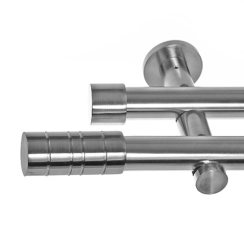 BASIT Gardinenstange 2 läufig 140cm lang Edelstahl Look I Gardinenstange...
