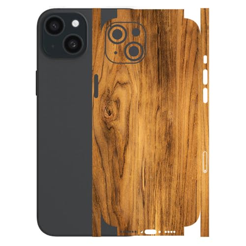 Image of AtOdds - Full Body Back Screen Guard Protector Film - Wooden Textured Lamination Wrap Skin Sticker for iPhone 15 Plus | Scratchproof Matte Finish (Design - Oak Wood)