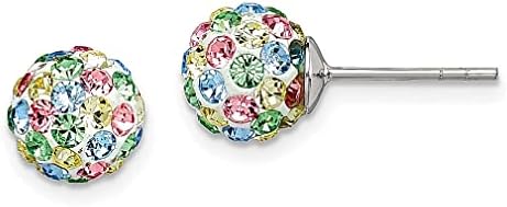 925 Sterling Silver Rhod Pltd Multicolor Preciosa Crystals 7mm Earrings Ball Button Fine Jewelry For Women Gifts For Her