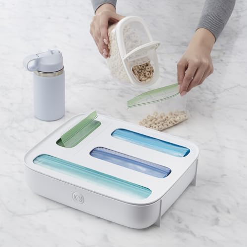 Image of YouCopia StoraBag Drawer Food Bags Dispenser, 4-Slot, Plastic Sandwich Bag Organizer for Kitchen Storage, White