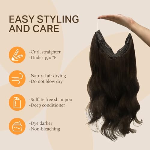 Image of DOORES Wire Hair Extensions 18 Inch 95g Remy Human Wire Hair Extensions Invisible Transparent Line Adjustable Hairpieces Secret Extensions Straight Hair Light Dark Brown