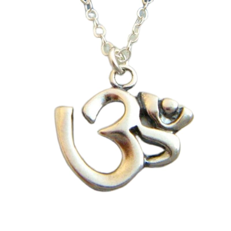 Om-Halskette aus 925er Sterlingsilber. Oxidierter Anhänger. Zen-Boho-Yoga-Schmuck. Kleines, einfaches Ohm-Symbol. Schwarzes Silber. Alltäglich. Zierlich | Mit 18-Zoll-Kette | Versilbert | L_PN_0513