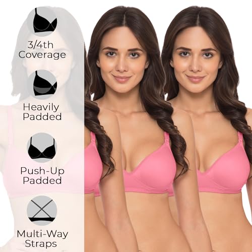 Image of Komli - Heavily Padded Push-Up Bra - Cotton Rich - Balconette - 3 /4th Coverage, Seamless, Wireless, Multiway Straps - T-Shirt Bra