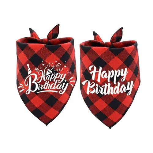 Asocea ASO-US-DHBB 2 Pack Dog Happy Birthday Bandana Cotton Triangle Dog Bandanas Reversible Pet Triangle Kerchief Dog Scarf Classical Plaid Printing Dog Birthday Party Supplies cover