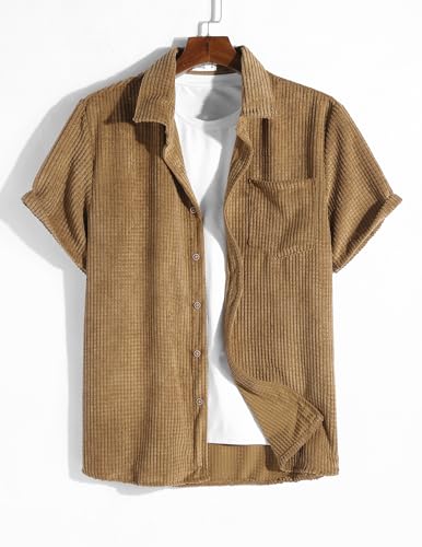 Image of ZAFUL Men's 2 Pieces Sets Outfits Summer Beach Set Short Sleeve Button Down Zip Up Shirt And Short Sets