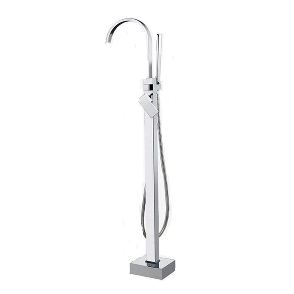 WOTZOV Freestanding Bathtub Faucet Brass Chrome Waterfall Tub Filler Set Single Handle Floor Mounted Bath Shower Mixer Taps With Hand Shower