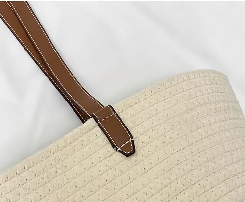 Tote Bag for Seaside Vacation,Lightweight Large Capacity Woven Bag for Women,Leather Handles, Summer Beach (Shoulder,Handbag) ﻿4