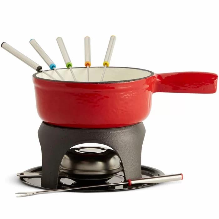 Zestaw fondue z żeliwnym z regulowanym palnikiem, idealny do czekolady, karmelu, mięsa, 4-6 osoby