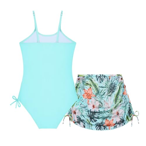 Image of Weixinbuy Girl's One Piece Swimsuits with Mesh Skirt Bathing Suits Swimwear with Cover Up for Girls 9-16 Years