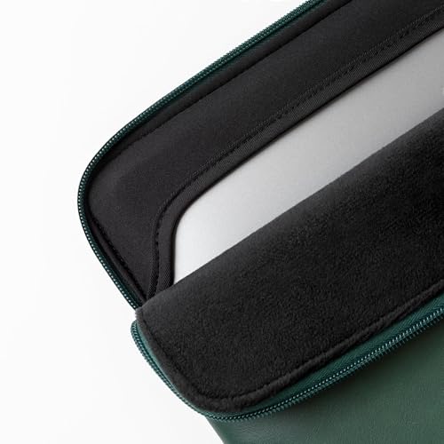 Image of Comfyable Slim Protective Laptop Sleeve Compatible with 13 /13.3 /14 Inch MacBook Air & MacBook Pro, Mac Travel Case, Laptop Pouch, Slim PU Leather Cover M4 /M3 /M2 /M1 2025-2021, Midnight Green