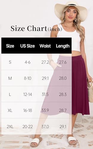 Image of MLXSJ Women's Midi Skirt Summer Flowy Casual Skirts with Pockets S-3XL | Elastic High Waisted