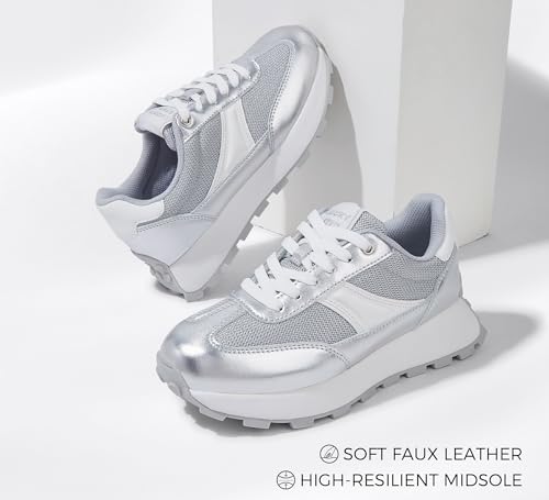 LUCKY STEP Women's Platform Retro Sneakers Classic Trainers Casual Footwear Tennis Running Chunky Lace-up Stylish Walking Shoes4